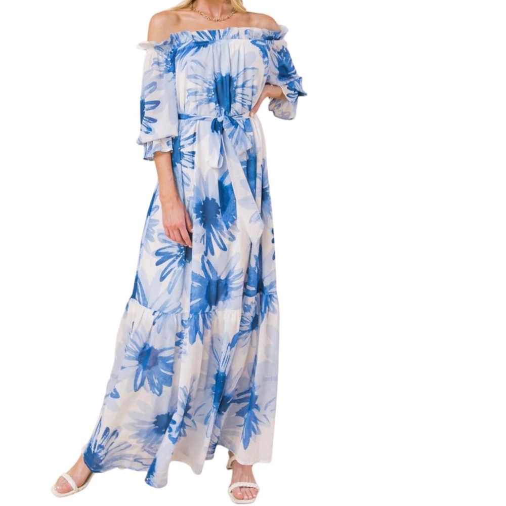 🎉 Host Pick 🎉 Flying Tomato Maxi Dress Blue Sunflower